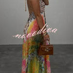 Bohemian Style Unique Print Sleeveless Backless Loose Maxi Dress