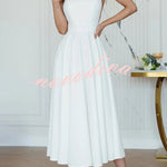 Solid Color Halter Neck Bow Tie Elegant Waist-cinching Midi Dress