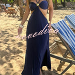 Metal Shell Straps Elastic Bikini and Slit Cover-up Dress Three-piece Set
