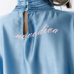 Luisa Satin Floral Print Pleated High-neck Batwing Cutout Sleeve Loose Mini Dress