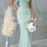 Fashionable Mesh Sleeveless One-shoulder Waist-revealing Maxi Dress