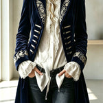 Royal Style Velvet Embroidery Long Sleeve Napoleon Button-down Lapel Coat