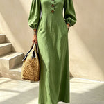 Elegant V-Neck Lantern Sleeve Maxi Dress