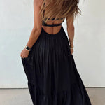 Stylish Leather Patchwork Suspender Casual Vacation Style Maxi Dresses
