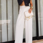 Creative Style High Rise Elastic Waist Pocket Wide Leg Pants