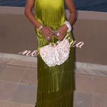 Party Queen Layered Tassel Design Off Shoulder Back Tie-up Maxi Dress