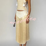 Fashionable Lace Appliqu¨¦ Tassel Hem Vacation Maxi Skirt