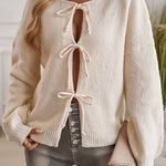 Solid Color Casual Loose Lace-up Knitted Sweater