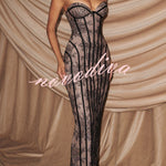 Sian Floral Lace Contrast Structural Detail Back Lace-up Strapless Slit Maxi Dress