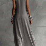 Stylish Color-blocked Round Neck Sleeveless Casual Pocket Loose Maxi Dress