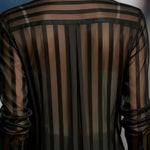 Stylish Sheer Striped Collared Long-sleeved Loose Casual Shirt