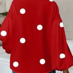 Stylish Polka Dot Print Collared Puff Sleeve Loose Shirt