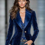 Lapel Single Button Leopard Print Velvet Satin Blazer