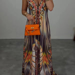 Bohemian Style Unique Print Sleeveless Backless Loose Maxi Dress