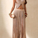 Aria Metallic Fringe Halter Top & Tassel Maxi Skirt Set