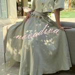 Custom Look Linen Blend Unique Metal Pattern Buttons Slit Half Sleeve Crop Jacket