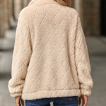 Zipper Plaid Fleece Pockets Women's Coat Cardigan