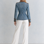 Military Denim Peplum Jacket With Faux Suede Jacket