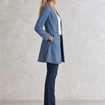 Elegant Chic Pearl Trim Open Front Longline Denim Duster Jacket