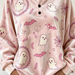 Spooky Season Velvet Long Sleeve Halloween Shirt with Buttons