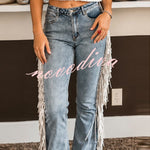 Western Cowgirl Denim High Rise Side Tassels Trim Pocket Flare Jeans