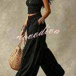 Olive Gypsy  pleated crop top and high-waisted wide-leg pants set
