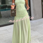 Stylish Three-dimensional Floral Chiffon Patchwork Strapless Elegant Maxi Dress