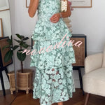 Cocktail Events 3D Embroidery Floral Detail Off Shoulder Tiered Hem Maxi Dress