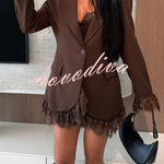 Danora Lace Trim Single-button Long Sleeve Lapel Blazer Mini Dress
