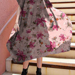 Simple Black Crane Prints Cotton Plus Size Summer Dress