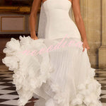 Serafina Strapless Back Lace-up Handcrafted Floral Appliqués Pleated Hem Gown Maxi Dress