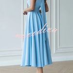 Solid Color Halter Neck Bow Tie Elegant Waist-cinching Midi Dress
