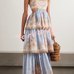 Daylight Unique Print Cutout Waist Back Lace-up Tiered Hem Maxi Dress