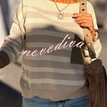 Xander Knit Color-block Stripes Wide Neck Long Sleeve Pocket Relaxed Sweater