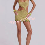 Fashionable Openwork Knit Halter Neck Tie Slim Fit Cover-up Mini Dress