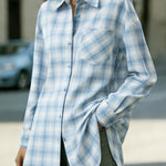 Plaid Print Loose Collar Long Sleeve Pockets Casual Shirt