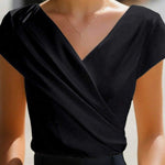 Solid Color Crossover V-neck Short-sleeved Slim-fit Casual Top