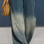 Casual Fashion Gradient Washed Denim Blue Gray Loose Pants