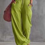 Casual Retro Western Collar Front Zipper Bright Green Cotton Linen Jumpsuit
