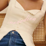 Fashionable Lace-trimmed V-neck Sleeveless Slim-fit Vest