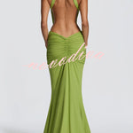 Thekla Stretch Slinky Jersey High Neck Ruched Backless Drape Maxi Dress
