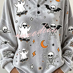 Spooky Season Velvet Long Sleeve Halloween Shirt with Buttons