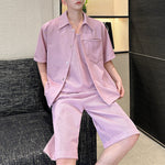 Summer Bright Silk Shirt Vest Shorts Three-piece Suit