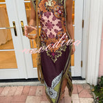 Bohemian Style Floral Print Tassel Trim Irregular Hem Slit Scarf Midi Dress