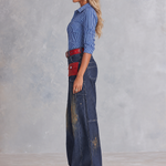 Vintage Western Red Suede Pocket Dark Wash High Rise Wide Leg Jeans