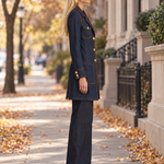 Vintage Chic Dark Rinse Contrast Stitch Double Breasted Longline Denim Blazer