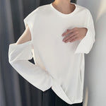 Shoulder Cutout Hem Split Bottom Shirt