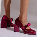 Square-toe Bow High Heels