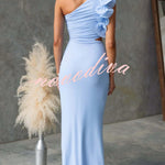 Fashionable Mesh Sleeveless One-shoulder Waist-revealing Maxi Dress
