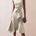 Red Sleeveless Midi Elegant A-line Dress with Waist Twist for Day-to-Night